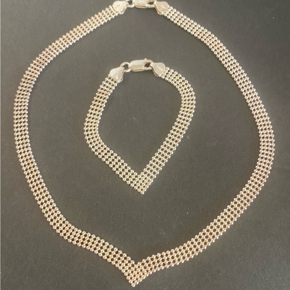 💍💎 SALE 925 Sterling Silver V Cut Beaded Ball Necklace Bracelet Made in Italy
